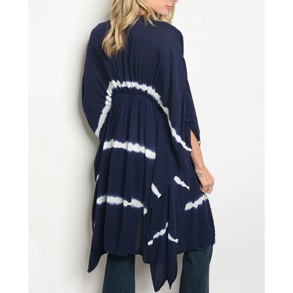 Navy 3/4 Futter Sleeve Open Front Tie Dye Kimono - Picture 2 of 3